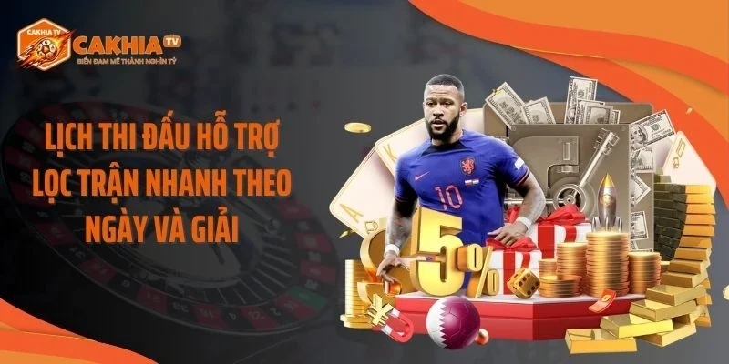 Lịch thi đấu hỗ trợ lọc trận nhanh theo ngày và giải